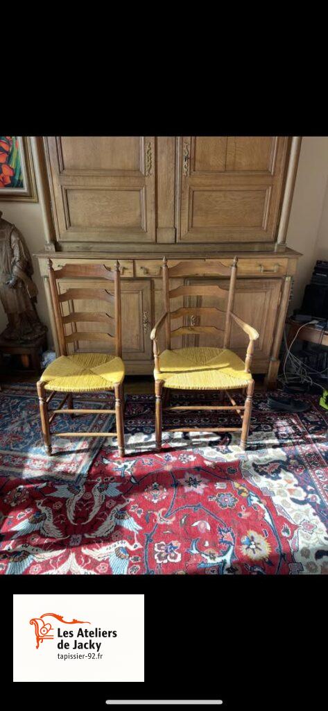 Réfection chaise et fauteuil en paille recollage et chevillage structure bois colombes 92700 hauts de Seine #Colombes #hautsdeseine #paille #chaises #fauteuil #artisan