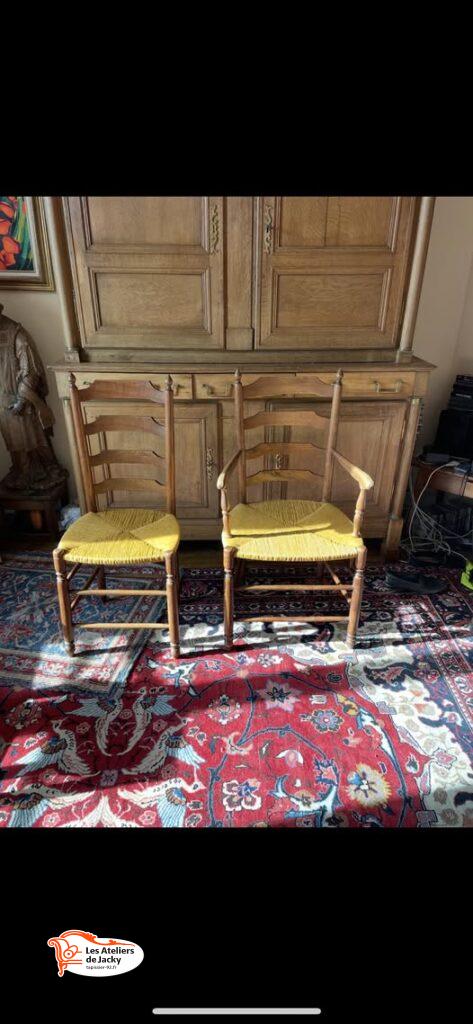 Réfection chaise et fauteuil en paille recollage et chevillage structure bois colombes 92700 hauts de Seine #Colombes #hautsdeseine #paille #chaises #fauteuil #artisan